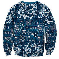 Blue Hawaiian Tapa Tribal Hibiscus Sweatshirt LT9 - Polynesian Pride
