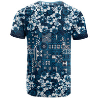 Blue Hawaiian Tapa Tribal Hibiscus T Shirt LT9 - Polynesian Pride