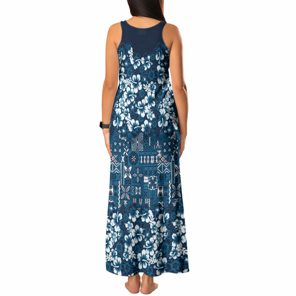 Blue Hawaiian Tapa Tribal Hibiscus Tank Maxi Dress LT9 - Polynesian Pride