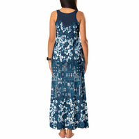 Blue Hawaiian Tapa Tribal Hibiscus Tank Maxi Dress LT9 - Polynesian Pride