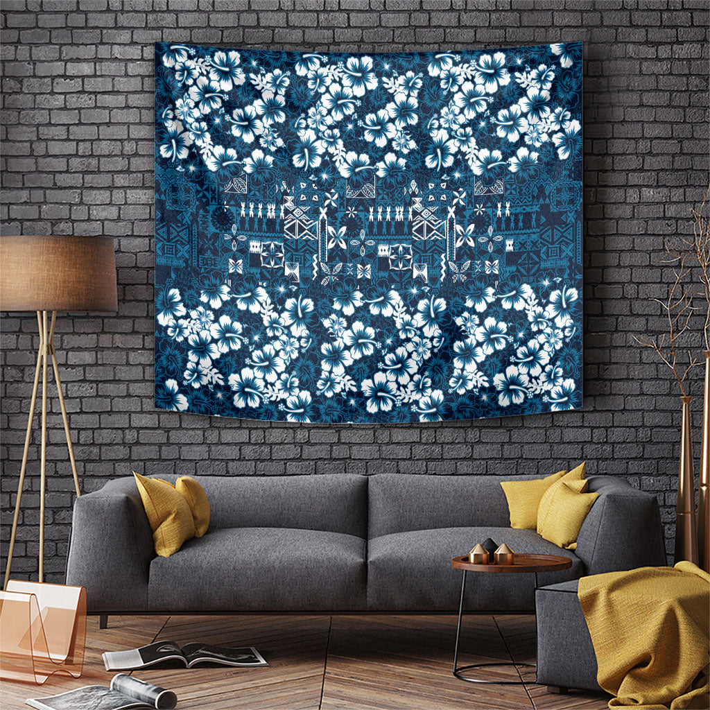 Blue Hawaiian Tapa Tribal Hibiscus Tapestry LT9 Blue - Polynesian Pride