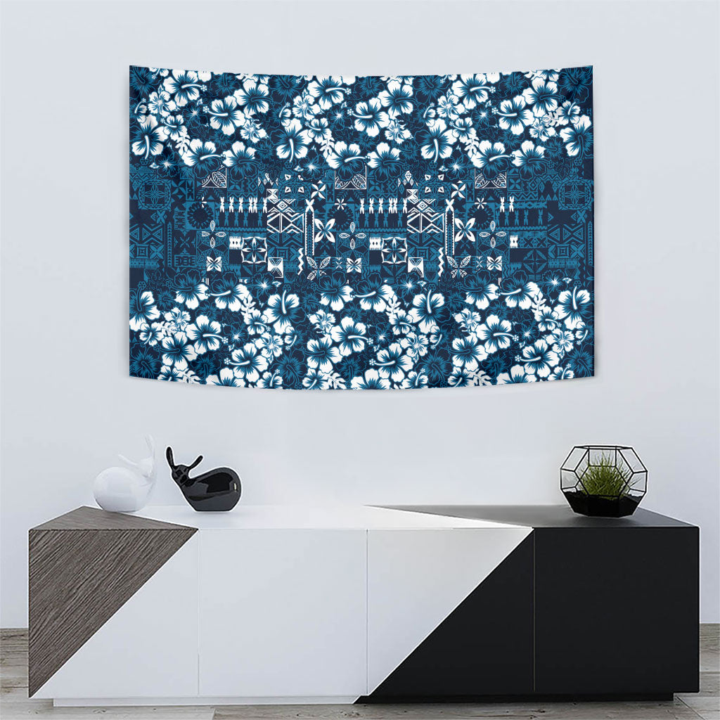 Blue Hawaiian Tapa Tribal Hibiscus Tapestry LT9 - Polynesian Pride