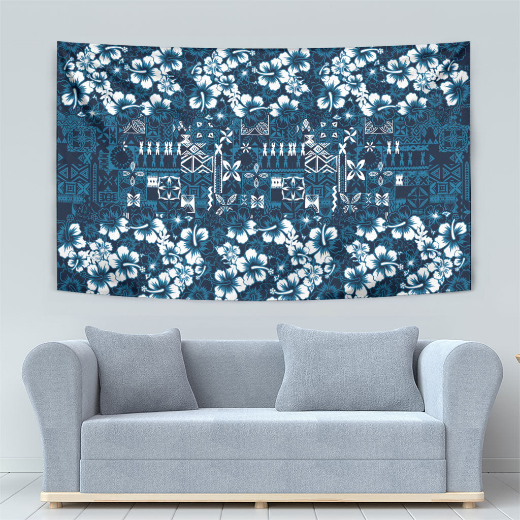 Blue Hawaiian Tapa Tribal Hibiscus Tapestry LT9 - Polynesian Pride