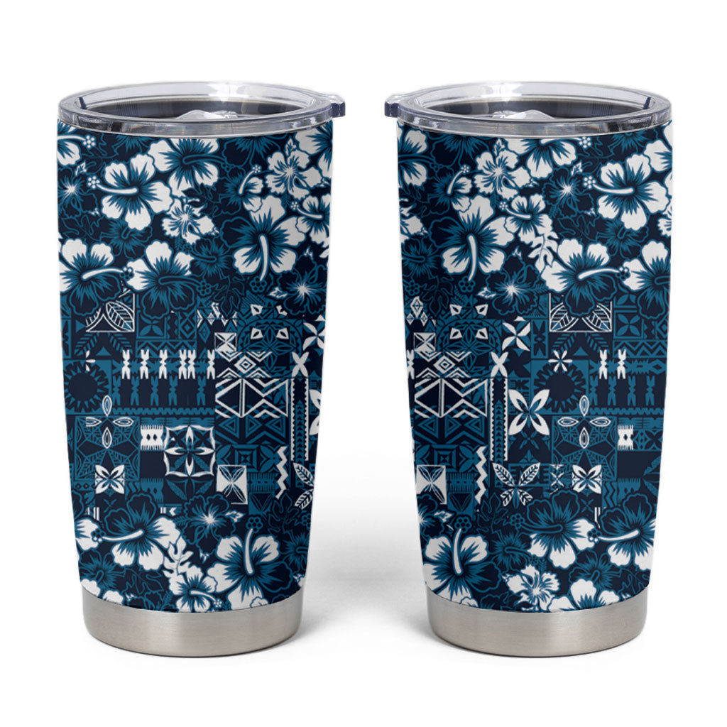 Blue Hawaiian Tapa Tribal Hibiscus Tumbler Cup LT9 Blue - Polynesian Pride