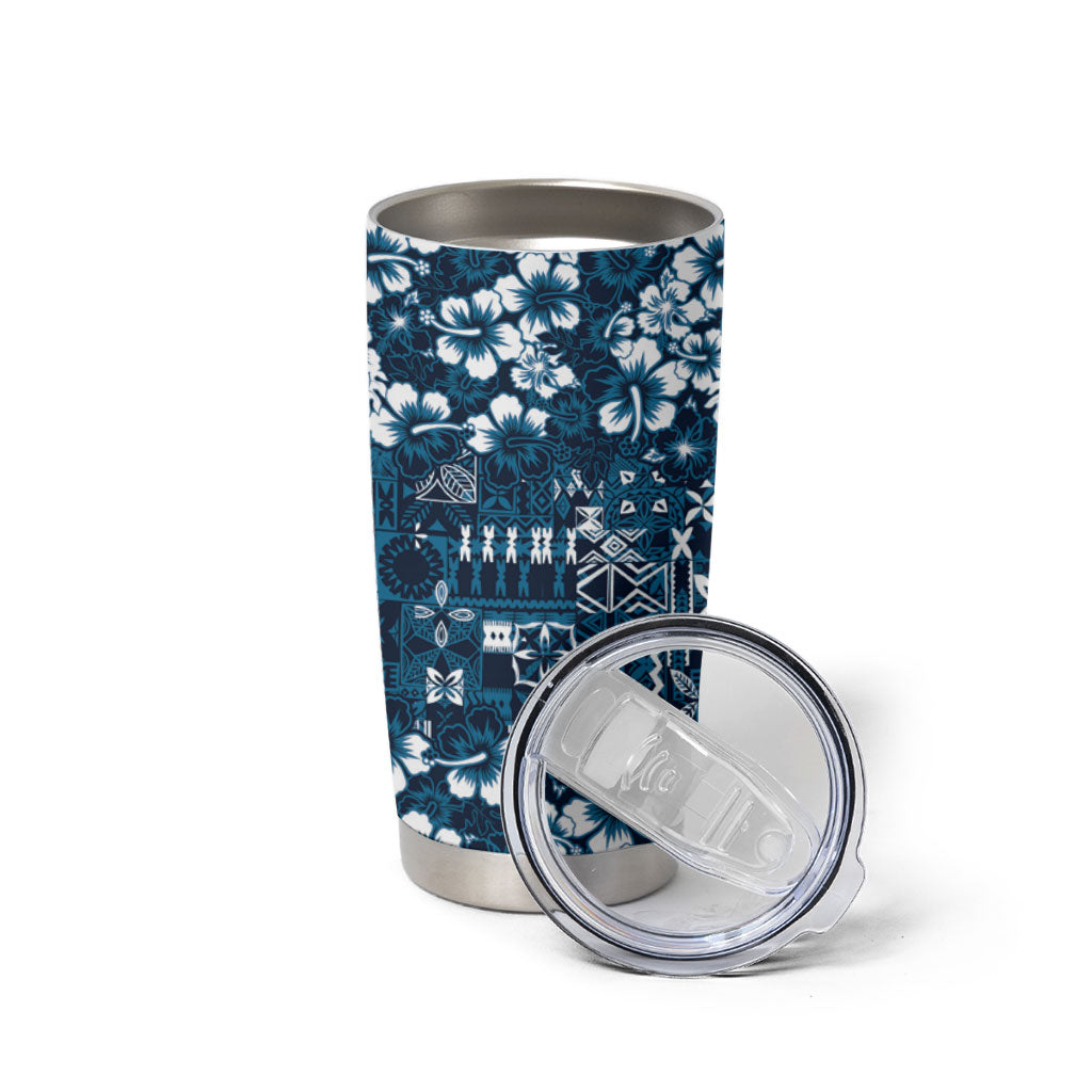 Blue Hawaiian Tapa Tribal Hibiscus Tumbler Cup LT9 - Polynesian Pride