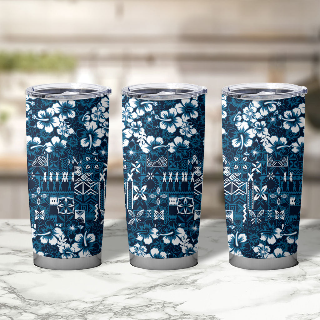 Blue Hawaiian Tapa Tribal Hibiscus Tumbler Cup LT9 - Polynesian Pride