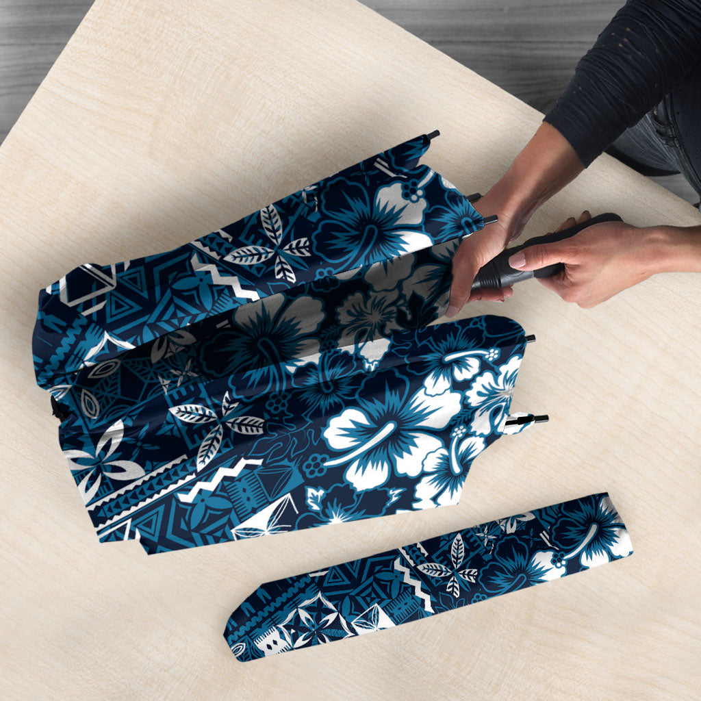 Blue Hawaiian Tapa Tribal Hibiscus Umbrella LT9 - Polynesian Pride