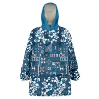 Blue Hawaiian Tapa Tribal Hibiscus Wearable Blanket Hoodie LT9 One Size Blue - Polynesian Pride