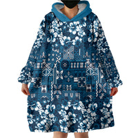 Blue Hawaiian Tapa Tribal Hibiscus Wearable Blanket Hoodie LT9 - Polynesian Pride