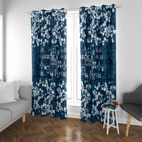 Blue Hawaiian Tapa Tribal Hibiscus Window Curtain LT9 With Grommets Blue - Polynesian Pride