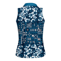 Blue Hawaiian Tapa Tribal Hibiscus Women Sleeveless Polo Shirt LT9 - Polynesian Pride