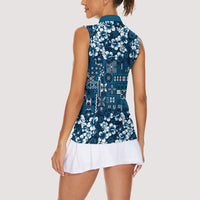 Blue Hawaiian Tapa Tribal Hibiscus Women Sleeveless Polo Shirt LT9 - Polynesian Pride