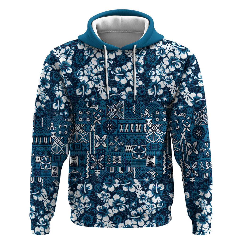 Blue Hawaiian Tapa Tribal Hibiscus Zip Hoodie LT9 Pullover Hoodie Blue - Polynesian Pride