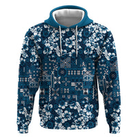 Blue Hawaiian Tapa Tribal Hibiscus Zip Hoodie LT9 Pullover Hoodie Blue - Polynesian Pride
