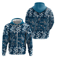 Blue Hawaiian Tapa Tribal Hibiscus Zip Hoodie LT9 - Polynesian Pride