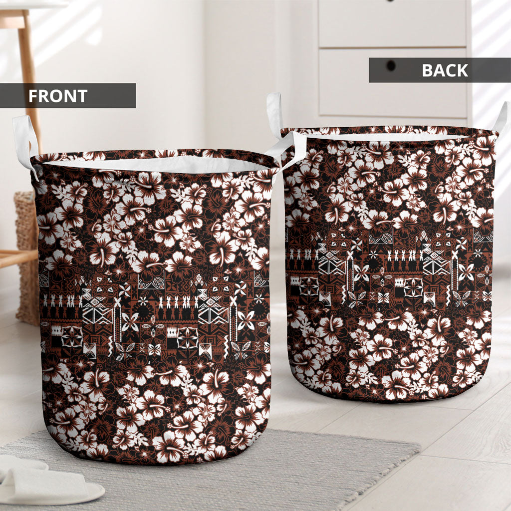 Burgundy Hawaiian Tapa Tribal Hibiscus Laundry Basket LT9 - Polynesian Pride