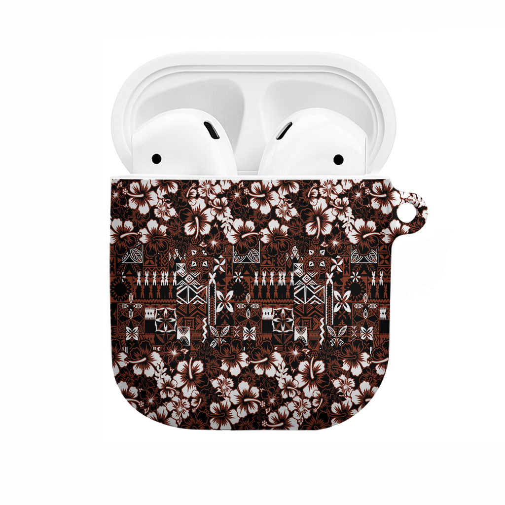Burgundy Hawaiian Tapa Tribal Hibiscus AirPods Case LT9 Burgundy - Polynesian Pride