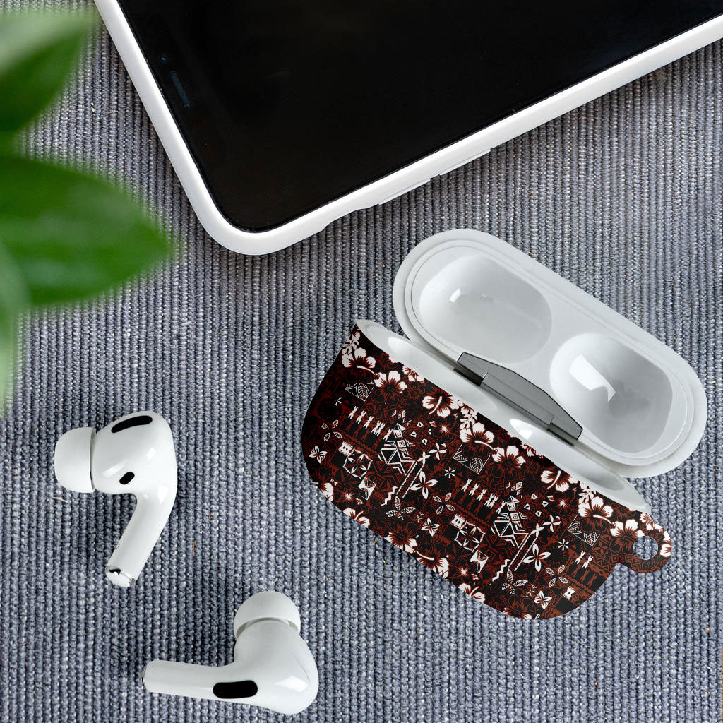Burgundy Hawaiian Tapa Tribal Hibiscus AirPods Case LT9 - Polynesian Pride