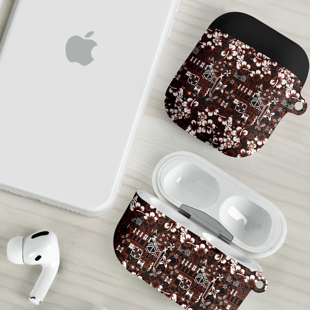 Burgundy Hawaiian Tapa Tribal Hibiscus AirPods Case LT9 - Polynesian Pride