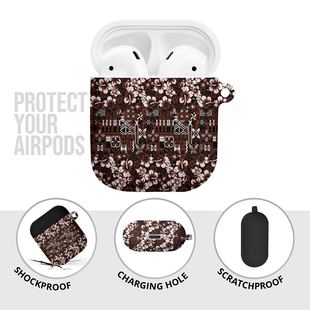 Burgundy Hawaiian Tapa Tribal Hibiscus AirPods Case LT9 - Polynesian Pride