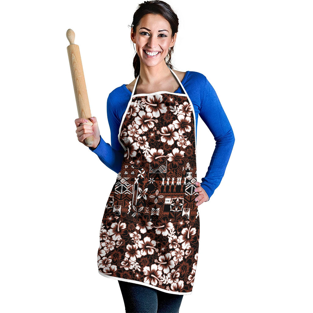 Burgundy Hawaiian Tapa Tribal Hibiscus Apron LT9 - Polynesian Pride