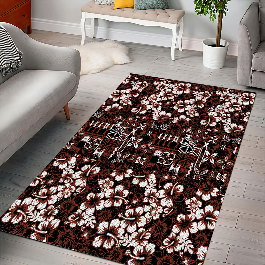 Burgundy Hawaiian Tapa Tribal Hibiscus Area Rug LT9 - Polynesian Pride