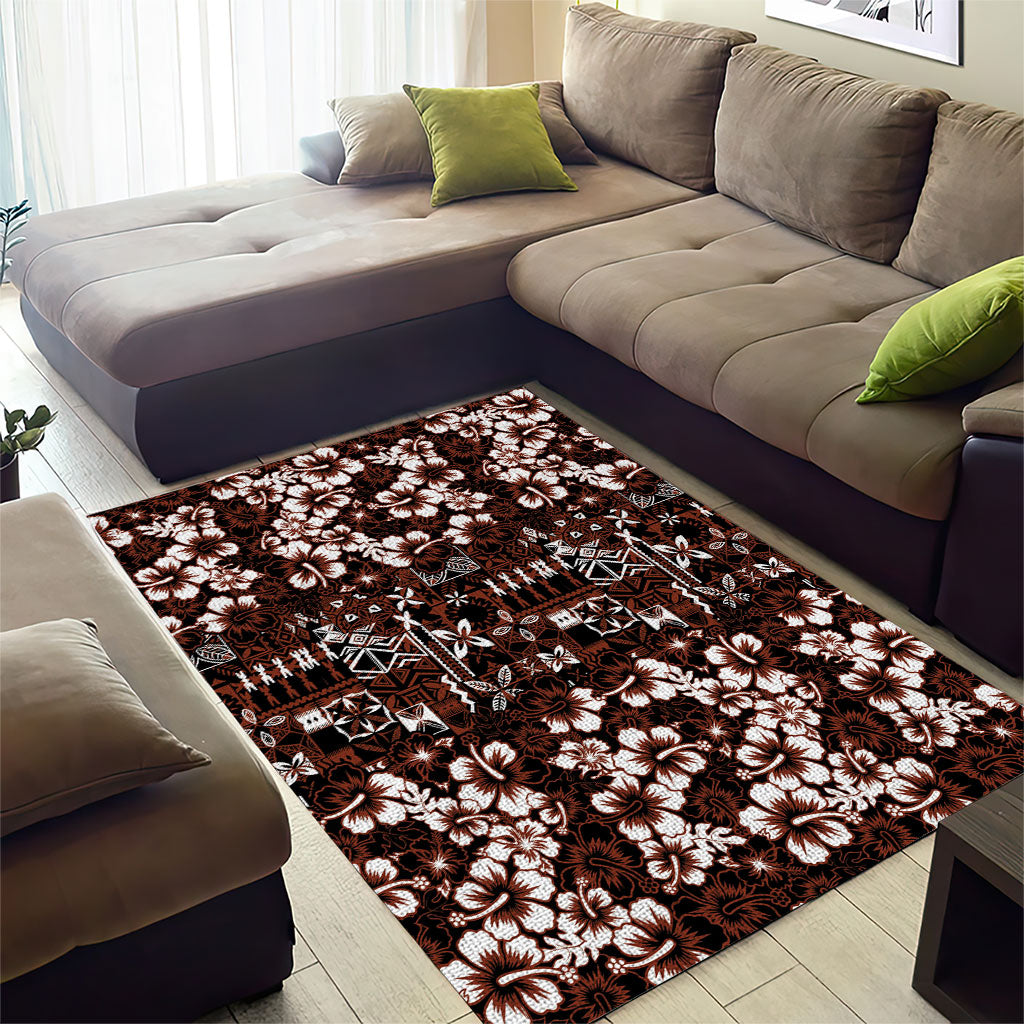 Burgundy Hawaiian Tapa Tribal Hibiscus Area Rug LT9 - Polynesian Pride