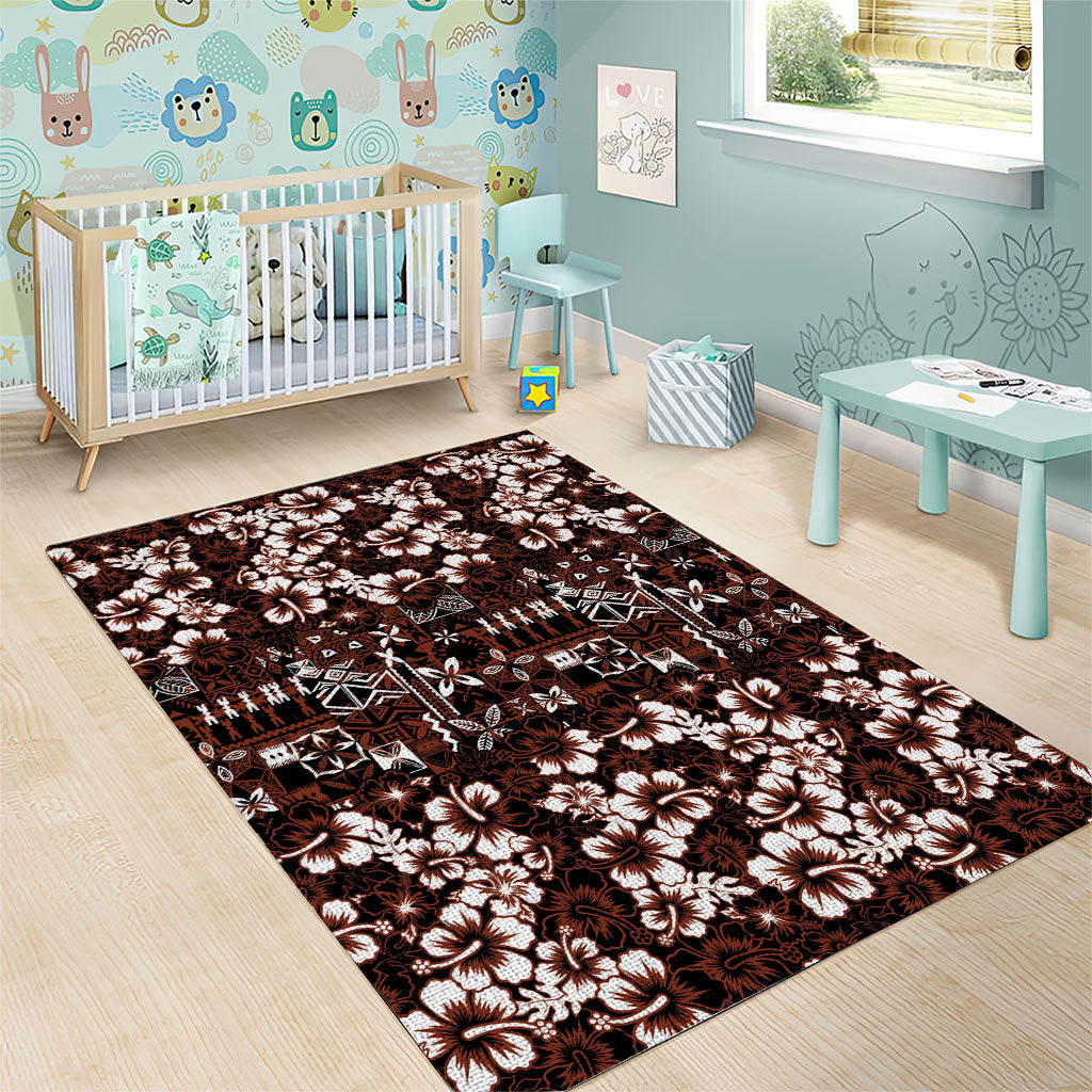 Burgundy Hawaiian Tapa Tribal Hibiscus Area Rug LT9 - Polynesian Pride
