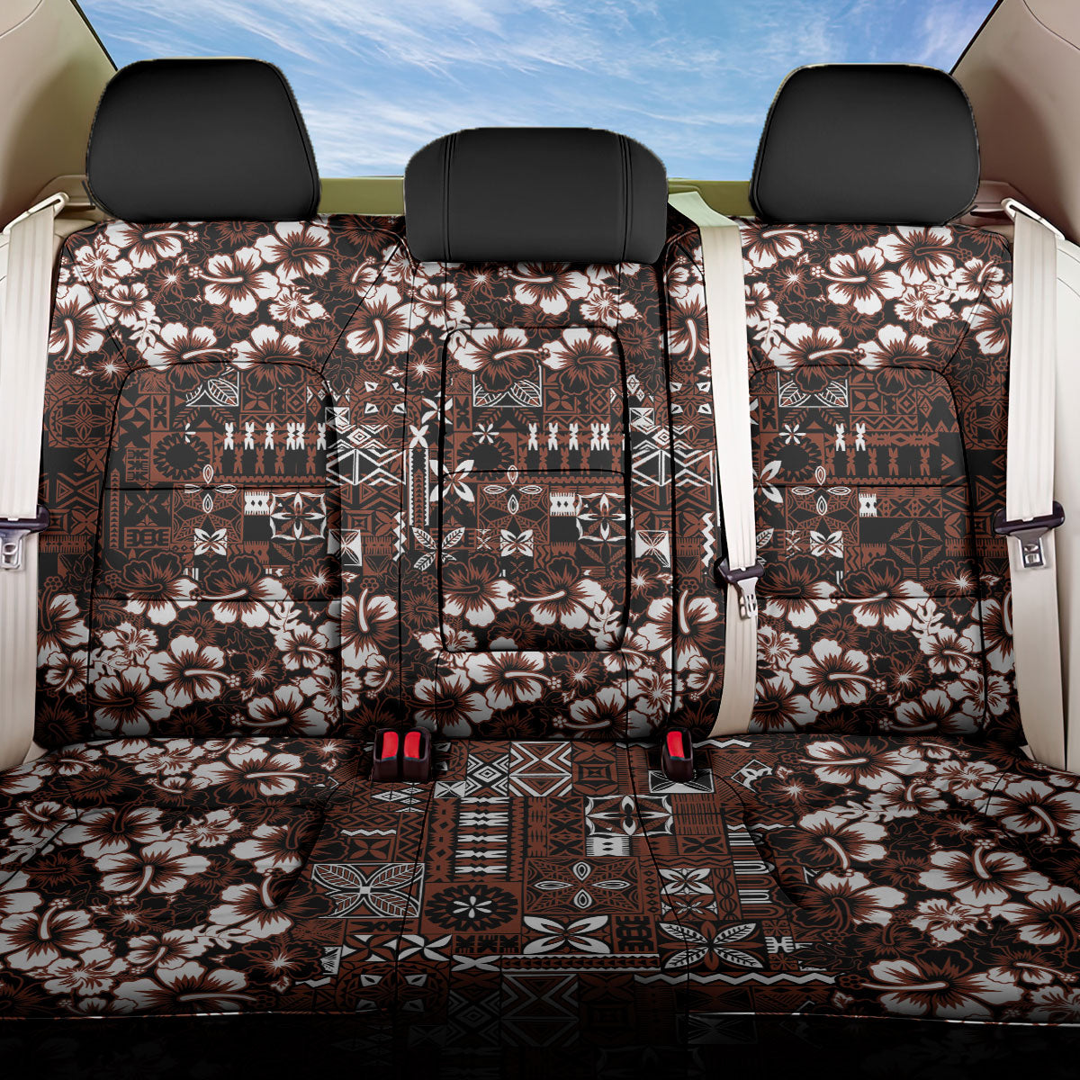 Burgundy Hawaiian Tapa Tribal Hibiscus Back Car Seat Cover LT9 One Size Burgundy - Polynesian Pride