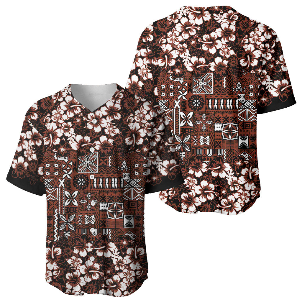 Burgundy Hawaiian Tapa Tribal Hibiscus Baseball Jersey LT9 - Polynesian Pride