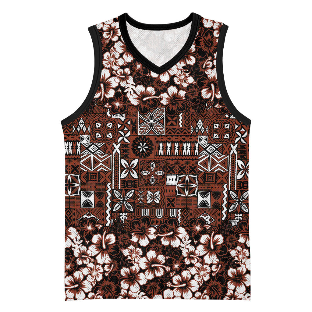 Burgundy Hawaiian Tapa Tribal Hibiscus Basketball Jersey LT9 Unisex Burgundy - Polynesian Pride