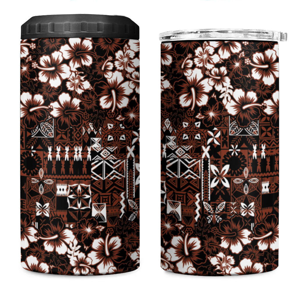Burgundy Hawaiian Tapa Tribal Hibiscus 4 in 1 Can Cooler Tumbler LT9 One Size: 16 oz Burgundy - Polynesian Pride