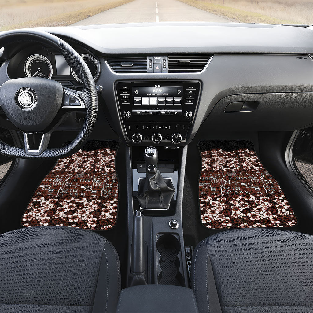Burgundy Hawaiian Tapa Tribal Hibiscus Car Mats LT9 Set 2pcs - Front Burgundy - Polynesian Pride