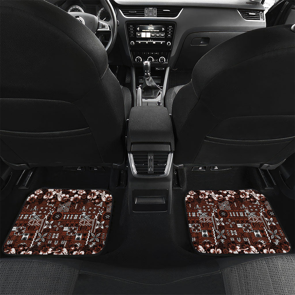 Burgundy Hawaiian Tapa Tribal Hibiscus Car Mats LT9 Set 2pcs - Back Burgundy - Polynesian Pride