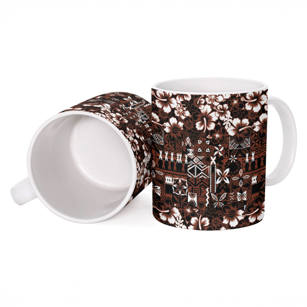 Burgundy Hawaiian Tapa Tribal Hibiscus Ceramic Mug LT9 - Polynesian Pride