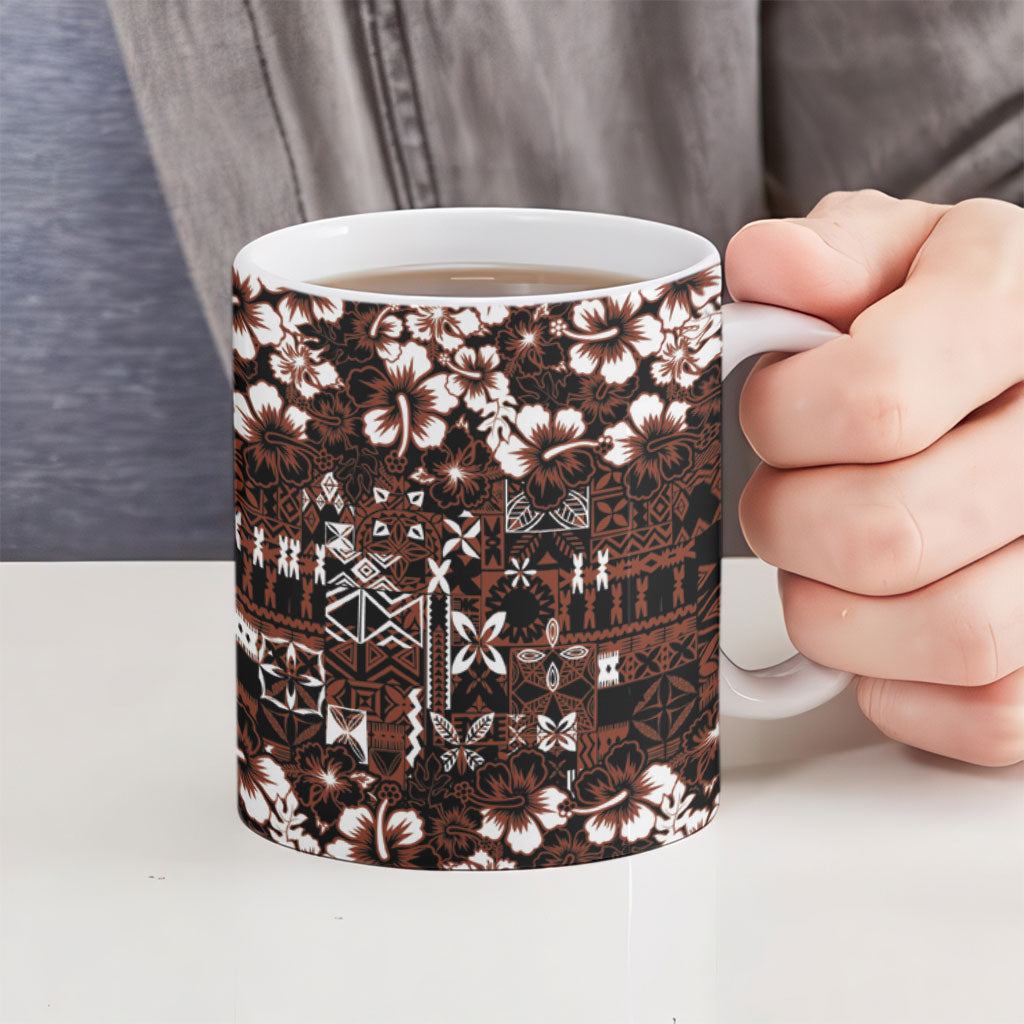 Burgundy Hawaiian Tapa Tribal Hibiscus Ceramic Mug LT9 - Polynesian Pride