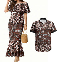 Burgundy Hawaiian Tapa Tribal Hibiscus Couples Matching Mermaid Dress and Hawaiian Shirt LT9 Burgundy - Polynesian Pride