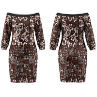 Burgundy Hawaiian Tapa Tribal Hibiscus Couples Matching Off The Shoulder Long Sleeve Dress and Long Sleeve Button Shirt LT9 - Polynesian Pride