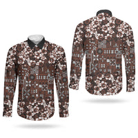 Burgundy Hawaiian Tapa Tribal Hibiscus Couples Matching Tank Maxi Dress and Long Sleeve Button Shirt LT9 - Polynesian Pride