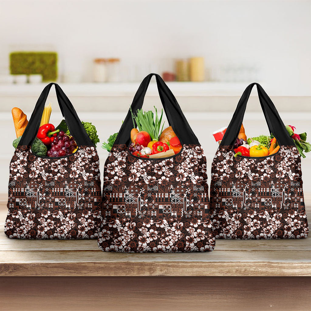 Burgundy Hawaiian Tapa Tribal Hibiscus Grocery Bag LT9 3-pack One Size Burgundy - Polynesian Pride