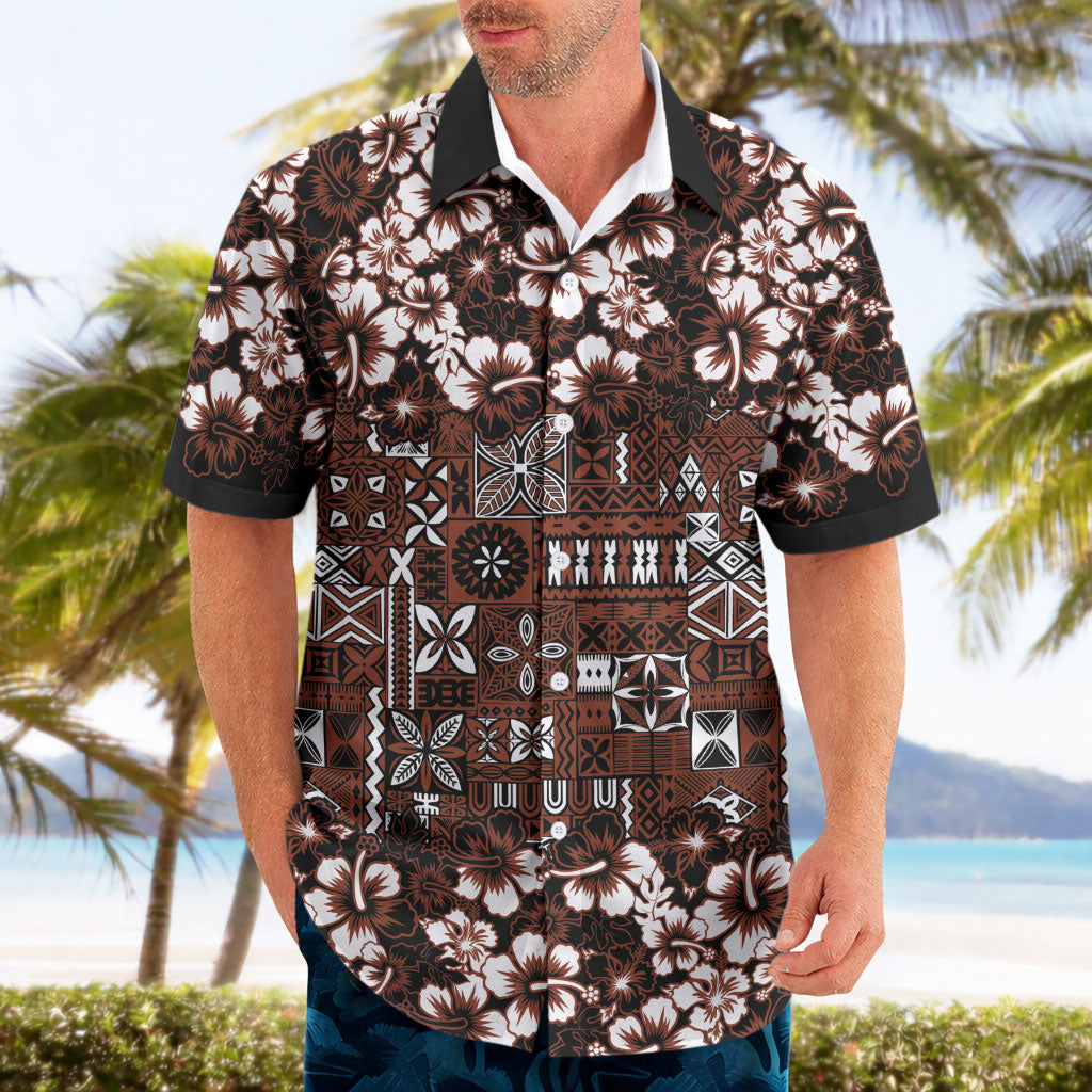 Burgundy Hawaiian Tapa Tribal Hibiscus Hawaiian Shirt LT9 - Polynesian Pride