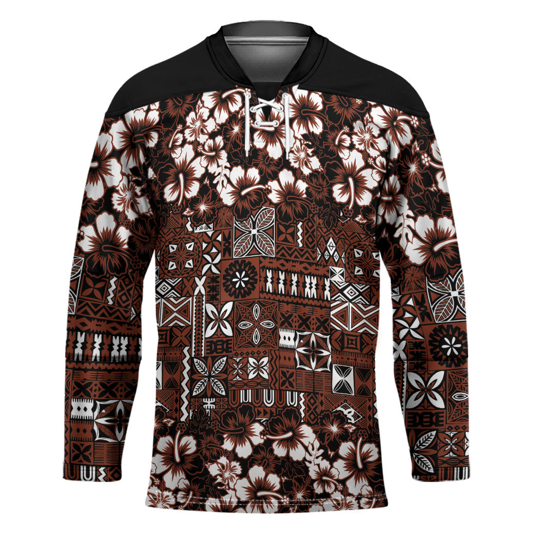 Burgundy Hawaiian Tapa Tribal Hibiscus Hockey Jersey LT9 Unisex Burgundy - Polynesian Pride