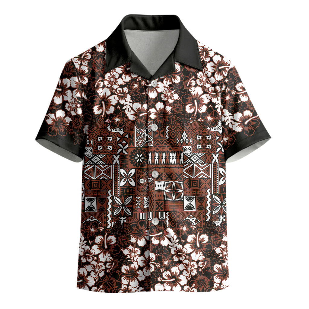 Burgundy Hawaiian Tapa Tribal Hibiscus Kid Hawaiian Shirt LT9 - Polynesian Pride