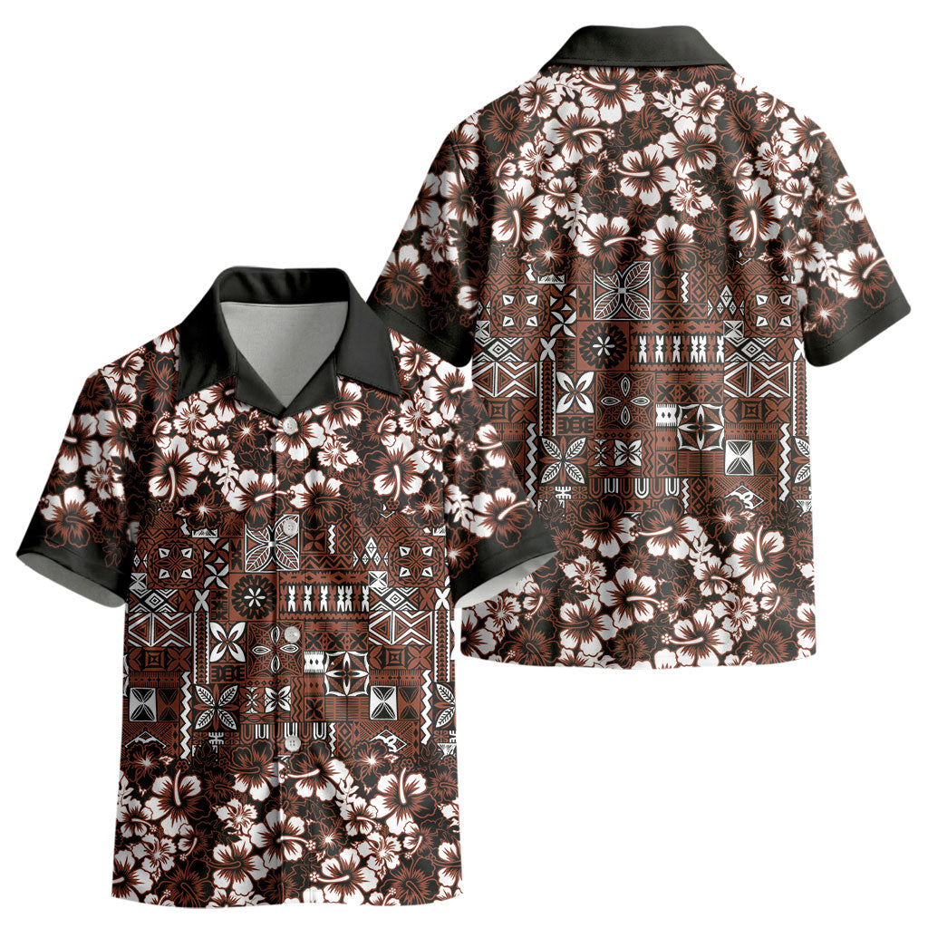 Burgundy Hawaiian Tapa Tribal Hibiscus Kid Hawaiian Shirt LT9 - Polynesian Pride