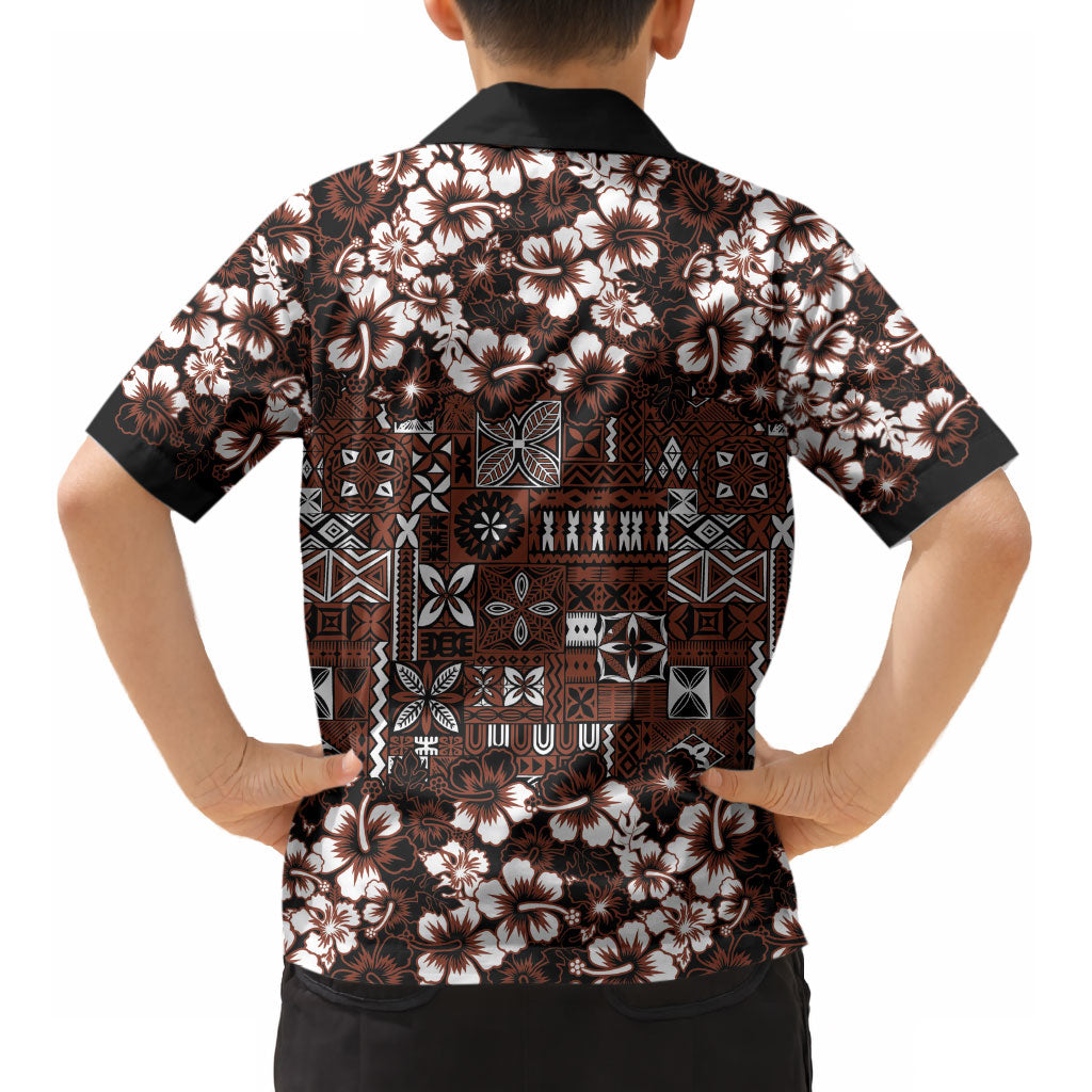 Burgundy Hawaiian Tapa Tribal Hibiscus Kid Hawaiian Shirt LT9 - Polynesian Pride