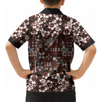 Burgundy Hawaiian Tapa Tribal Hibiscus Kid Hawaiian Shirt LT9 - Polynesian Pride