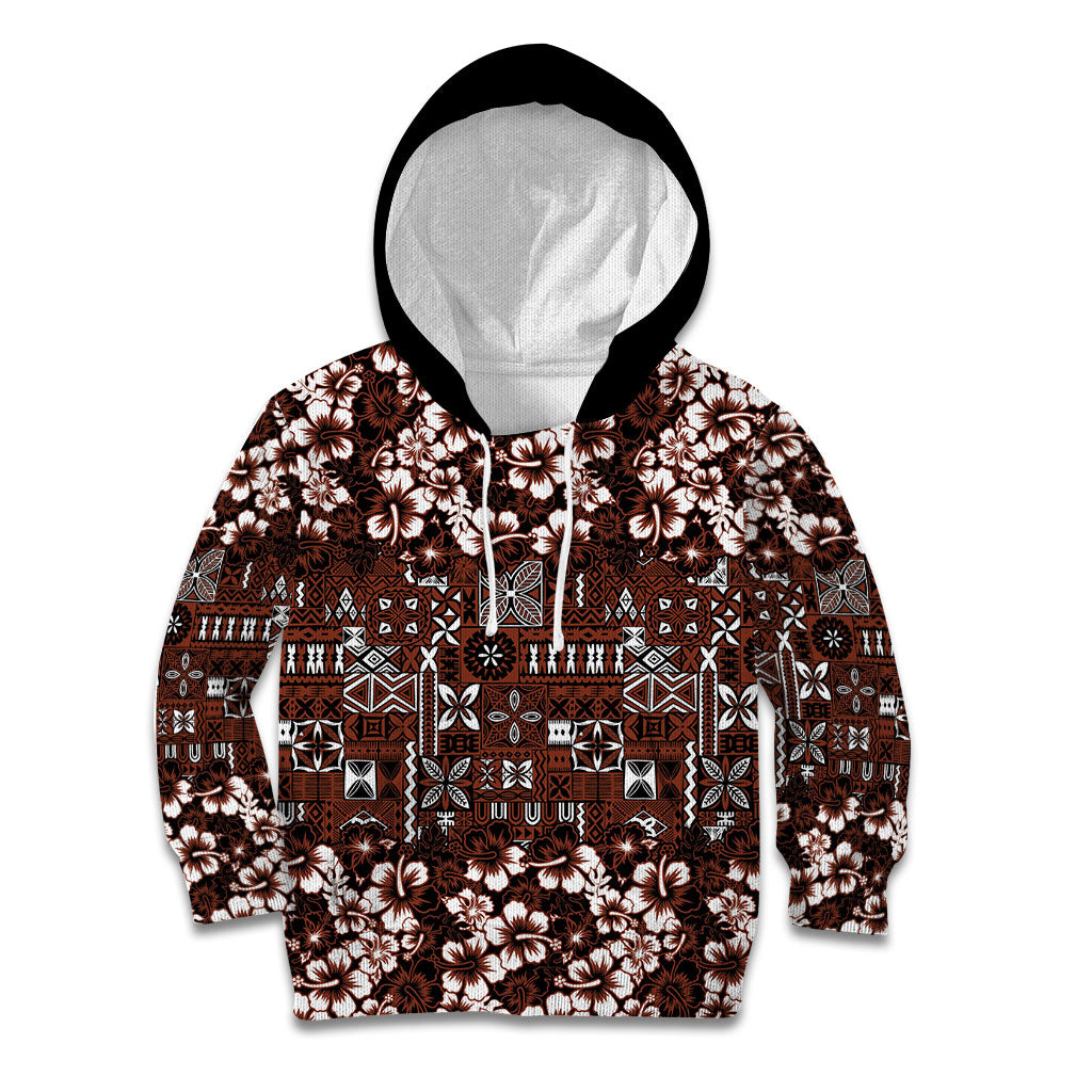 Burgundy Hawaiian Tapa Tribal Hibiscus Kid Hoodie LT9 Hoodie Burgundy - Polynesian Pride