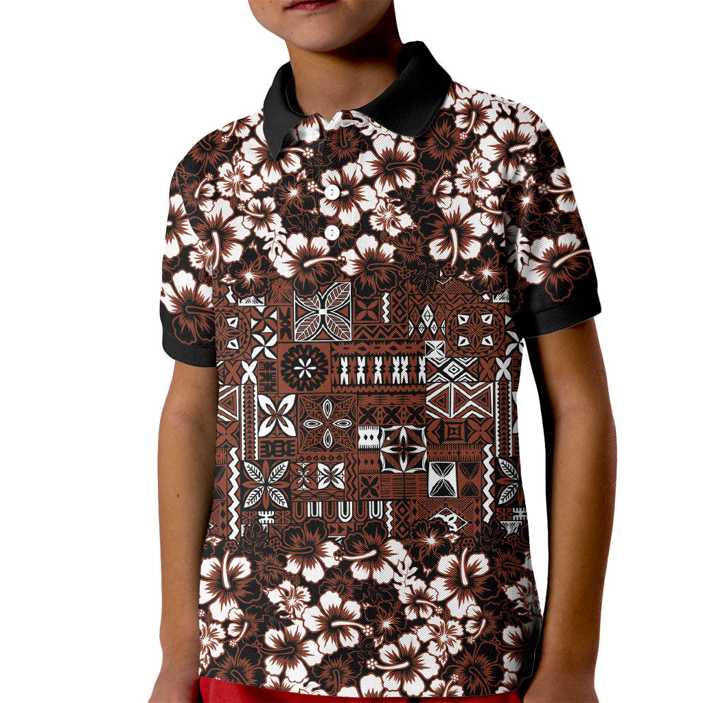 Burgundy Hawaiian Tapa Tribal Hibiscus Kid Polo Shirt LT9 Kid Burgundy - Polynesian Pride