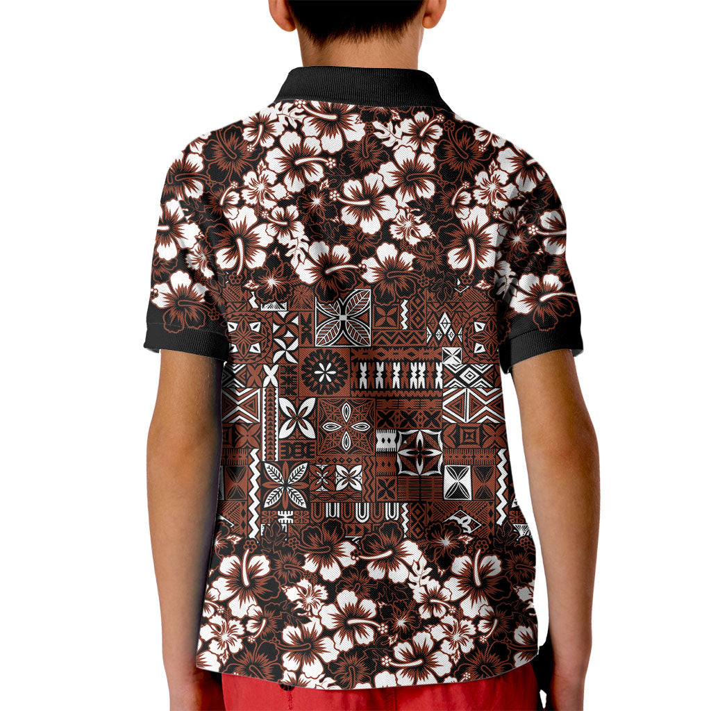 Burgundy Hawaiian Tapa Tribal Hibiscus Kid Polo Shirt LT9 - Polynesian Pride