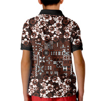 Burgundy Hawaiian Tapa Tribal Hibiscus Kid Polo Shirt LT9 - Polynesian Pride